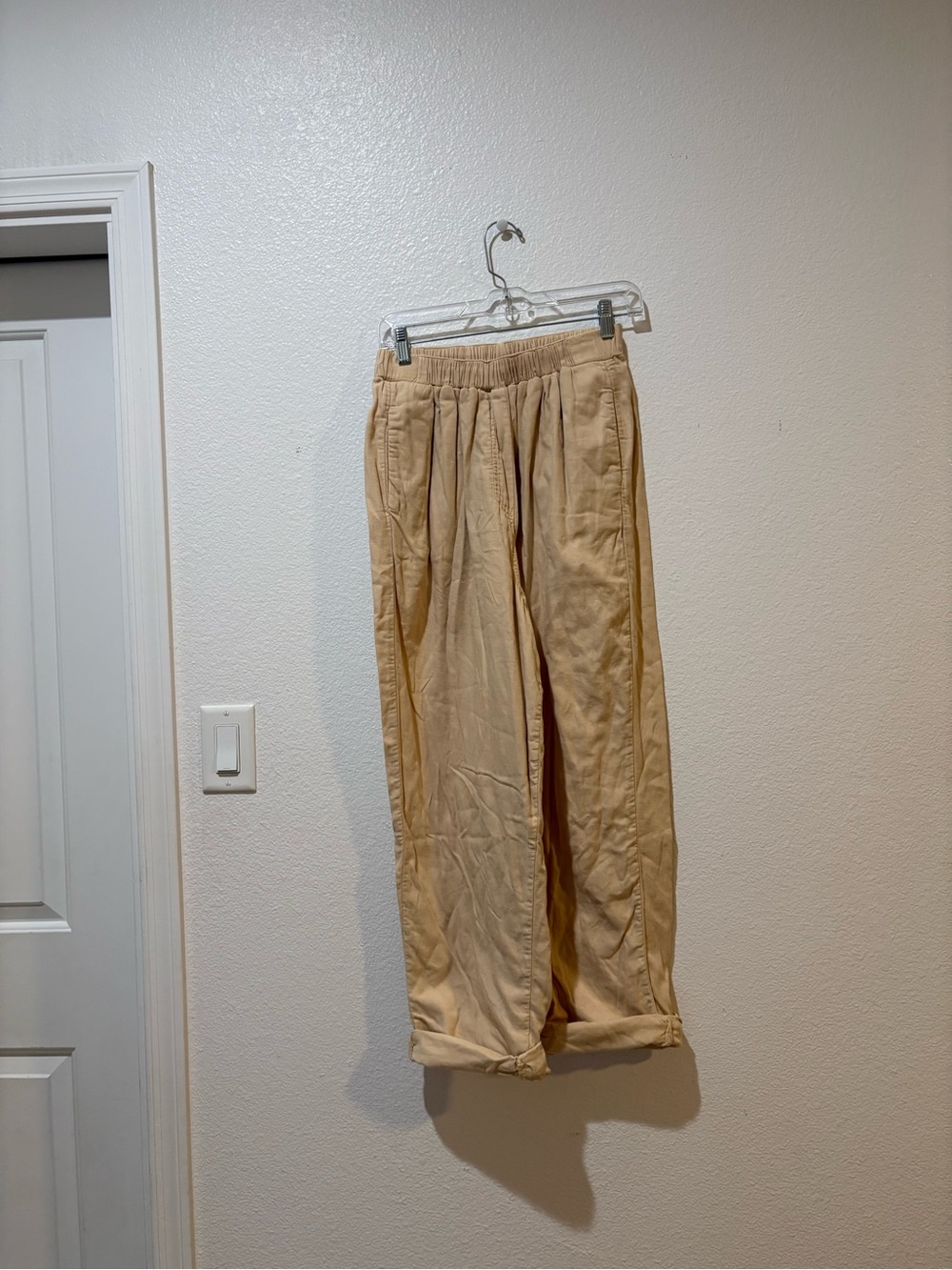 HANSEL FROM BASEL size 1 khaki cotton elastic waist wide tapered leg pants
